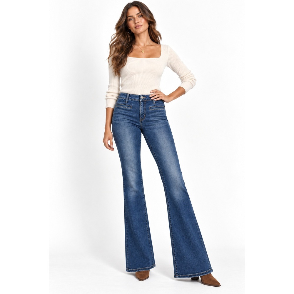 Lovervet by Vervet Mid Rise Easy Flare Jeans Welt Pockets Navy Size 29 9 NWT